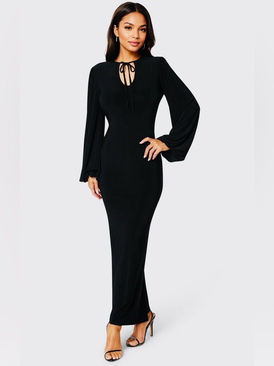 bebe Dresses & Skirts - Bebe Black Poet Sleeve Tie-Neck Maxi Dress Size XL